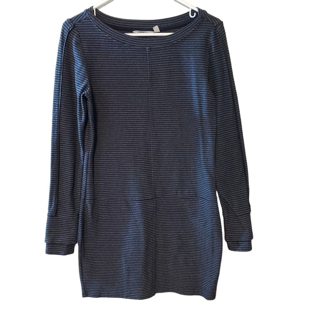 Athleta Womens  Sweater Dress Gray Black Stripe Long Sleeve‎ Pullover  Size S